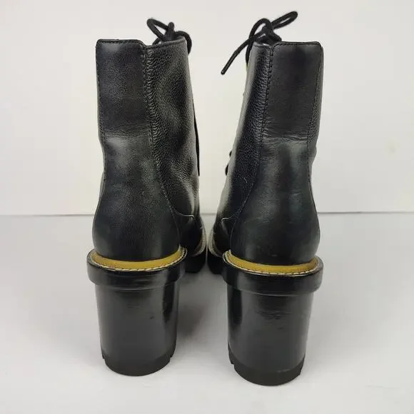 Tory Burch Miller 95mm Lug Sole Lace Up Bootie Black Hiking Boot Size 9.5 - Picture 5 of 14